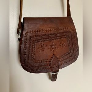 Vintage tooled leather handcrafted crossbody purse